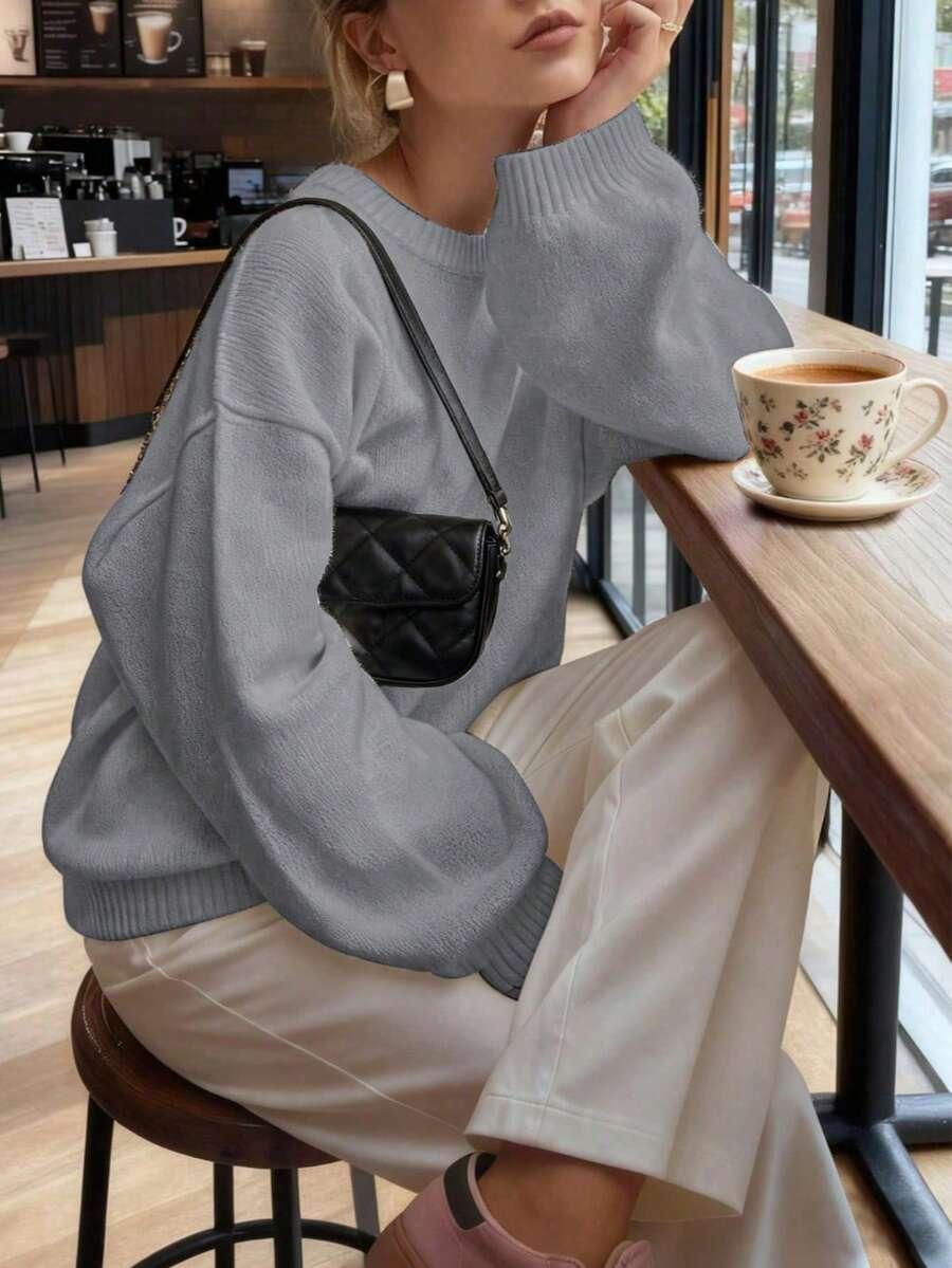 SHEIN SZARY SWETER OKRĄGŁY DEKOLT S06__XL