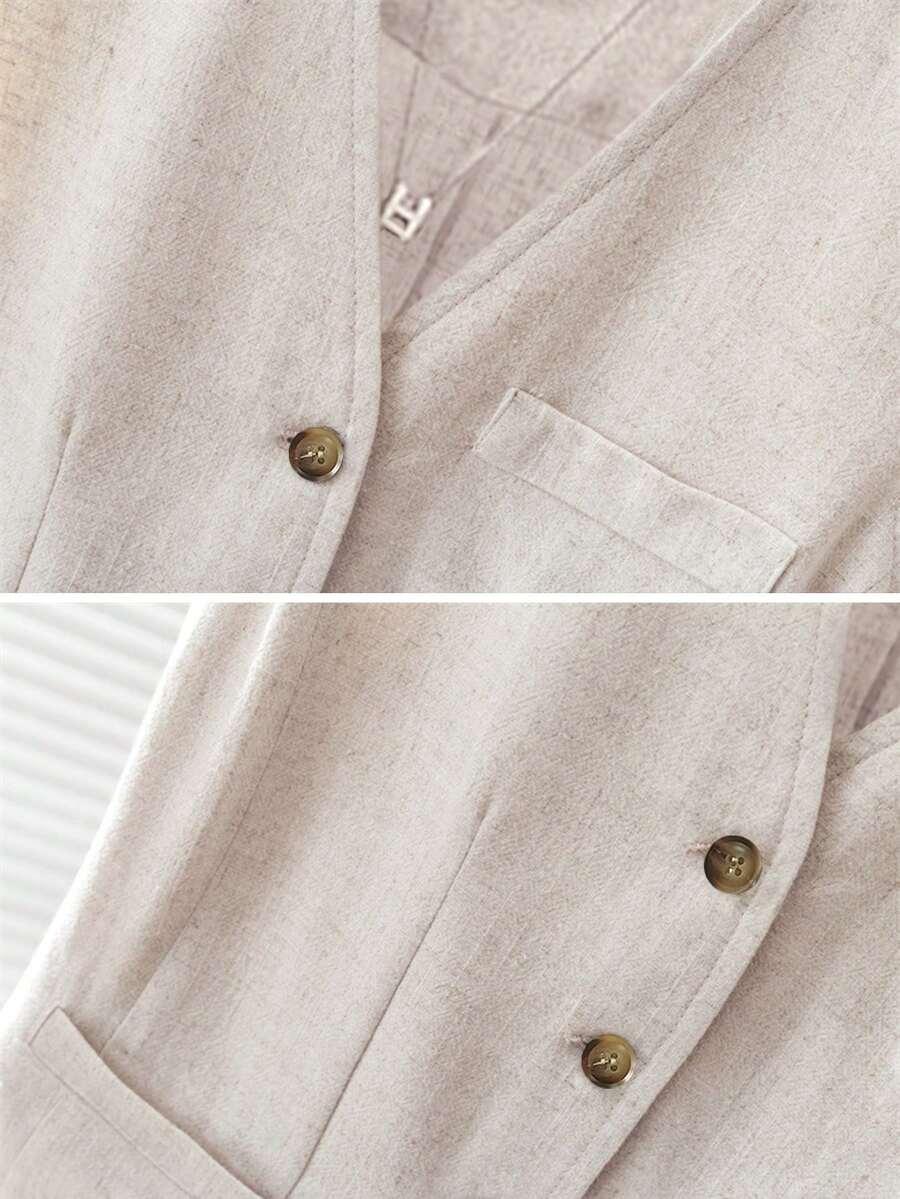 SHEIN BEŻOWE SPODNIE KAMIZELKA KOMPLET S06__XL
