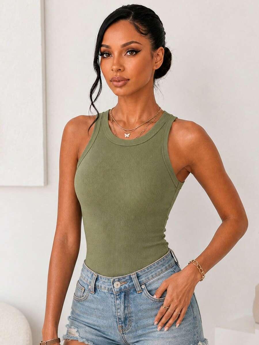 CHICME ZIELONY TOP BEZ RĘKAWÓW PRĄŻKI S06__XL
