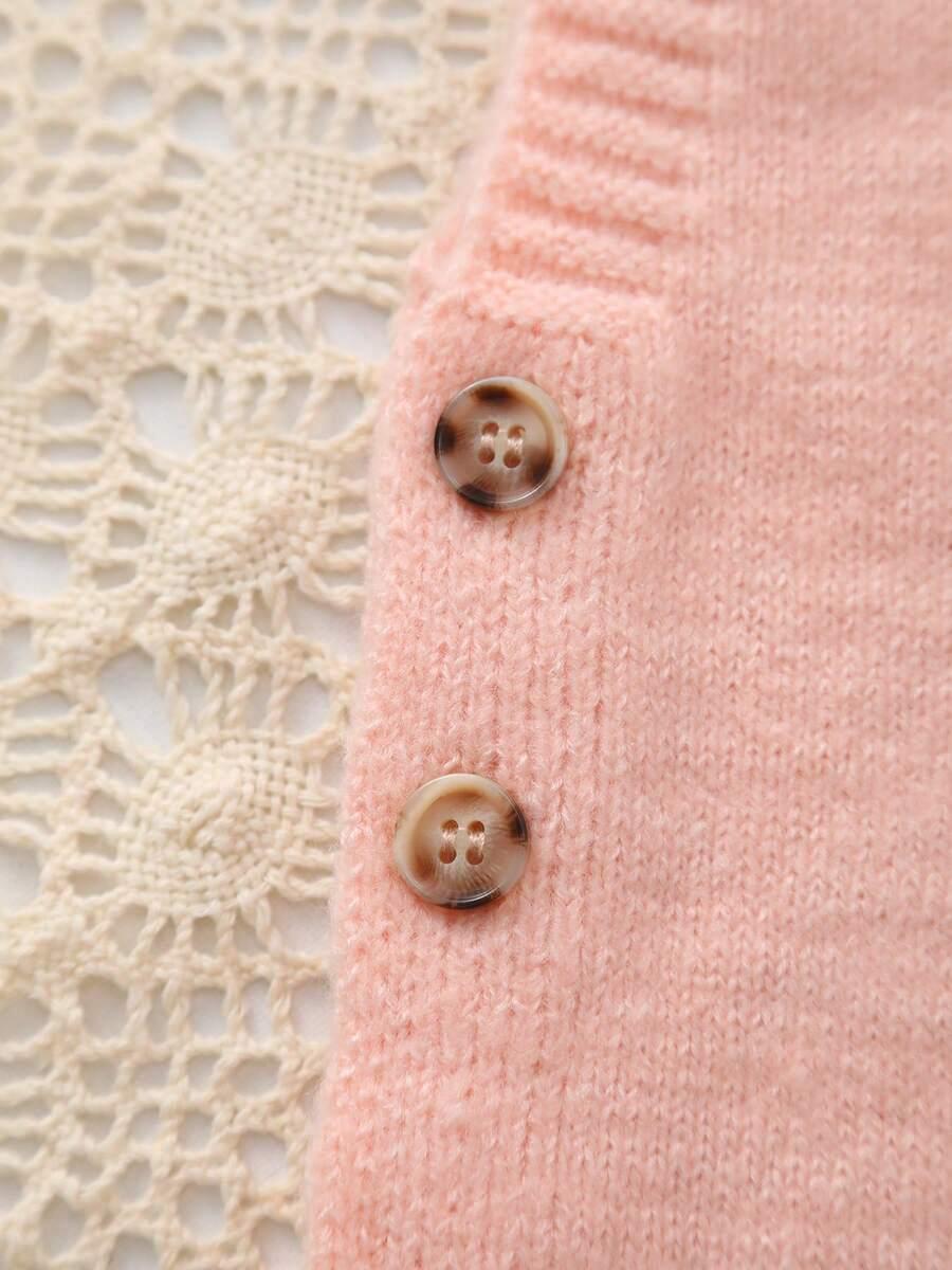 SHEIN RÓŻOWY SWETER OKRĄGŁY DEKOLT GUZIKI 98-104