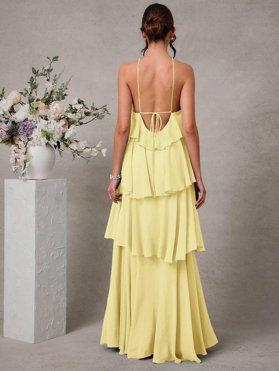 L'AMORAE ŻÓŁTA MAXI SUKIENKA ODKRYTE PLECY S06__S