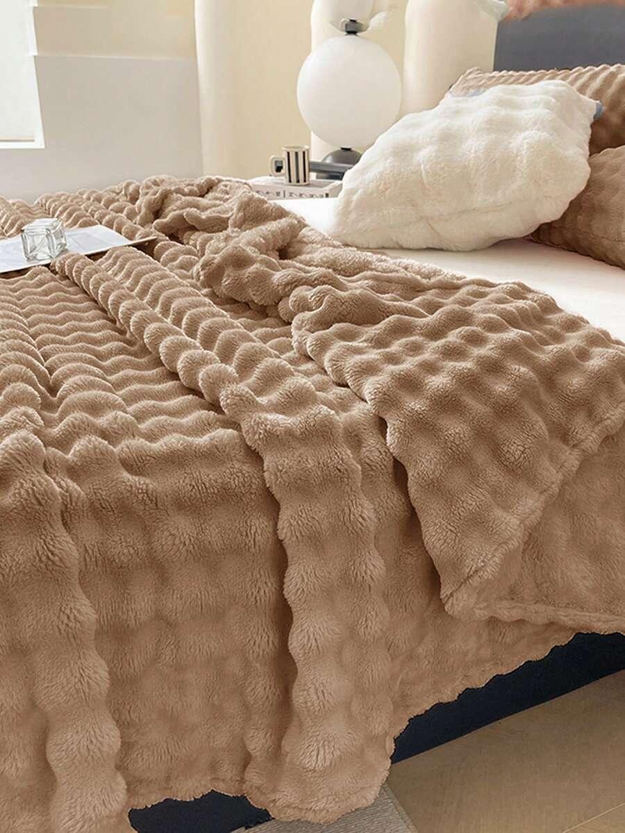 SHEIN BRĄZOWY KOC POLARNY S07__180X200CM