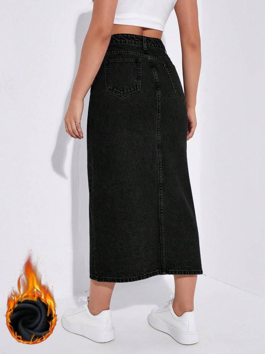SHEIN CZARNA SPÓDNICA JEANS S06__L