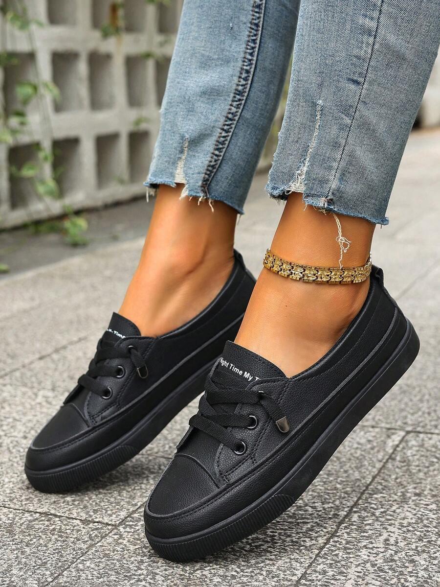 SHEIN CZARNE TRAMPKI IMITACJA SKÓRY S06__41