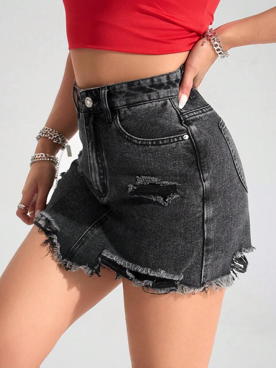 SHEIN CZARNE JEANSOWE SPÓDNICO-SPODENKI S06__W32/XL