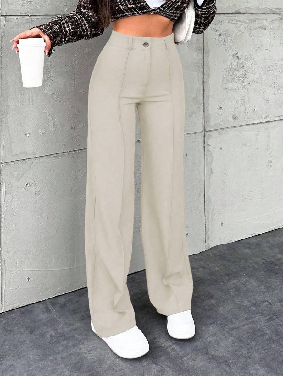 SHEIN BEŻOWE SPODNIE WYSOKI STAN S06__M