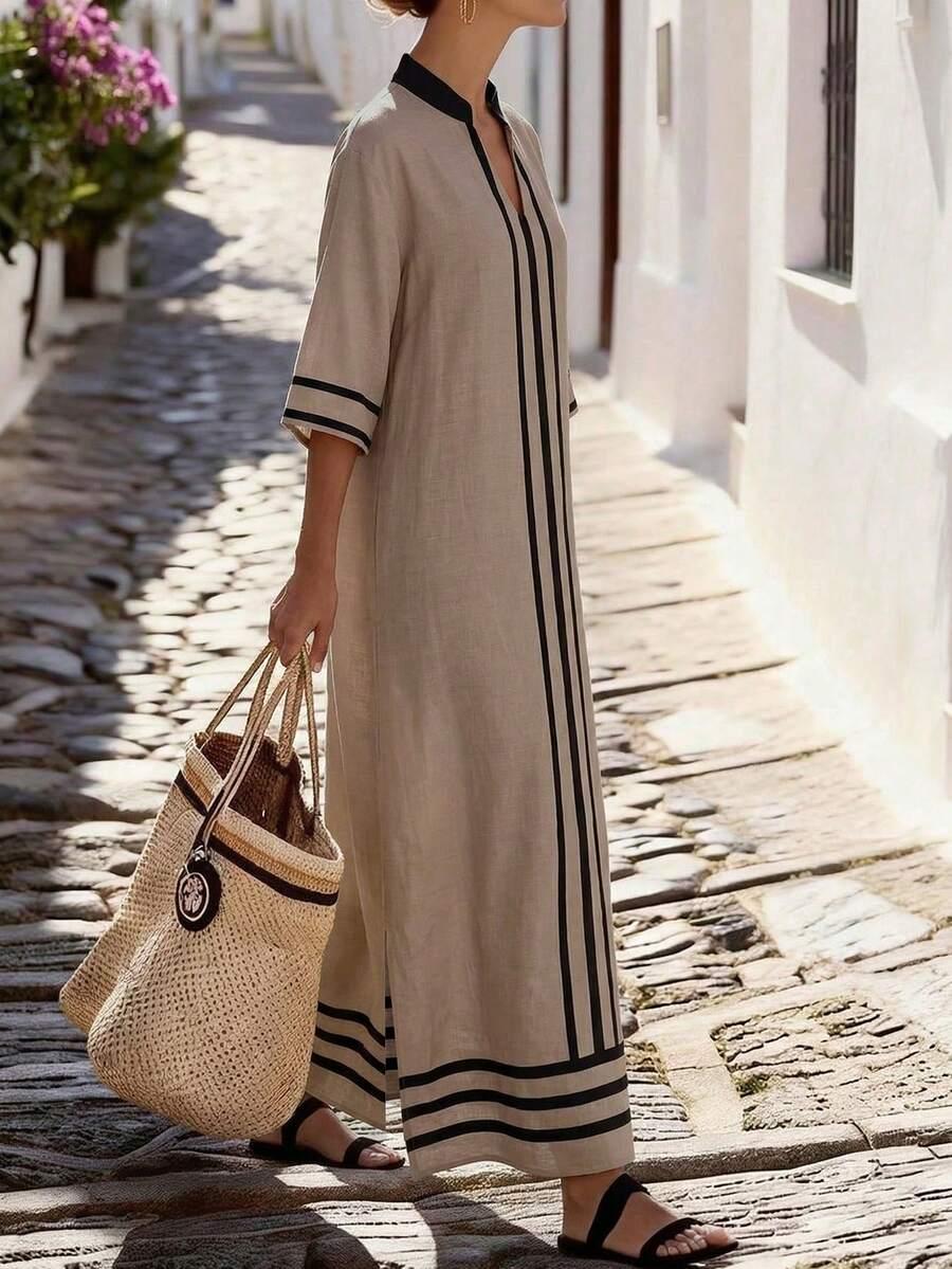 SHEIN BEŻOWA MAXI SUKIENKA S06__L