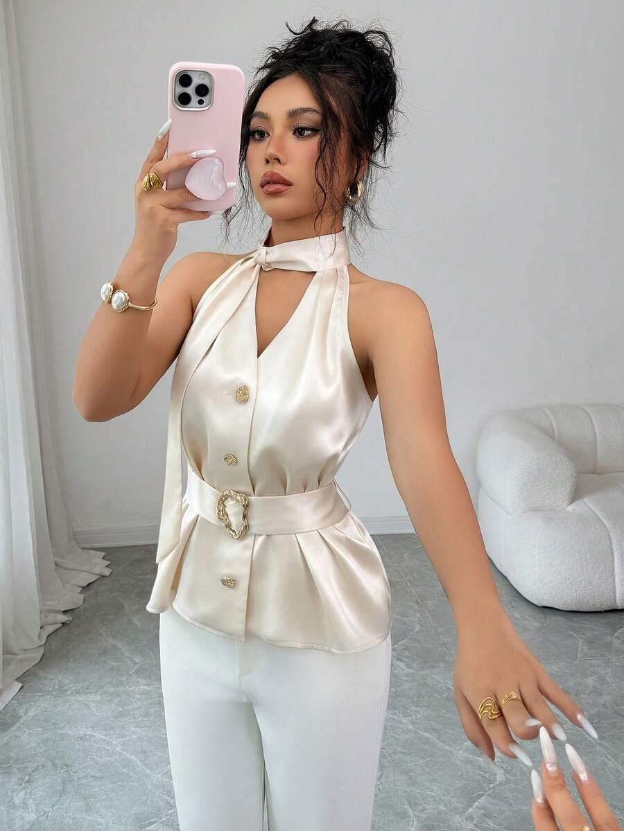 SHEIN ZŁOTY TOP GUZIKI S06__M