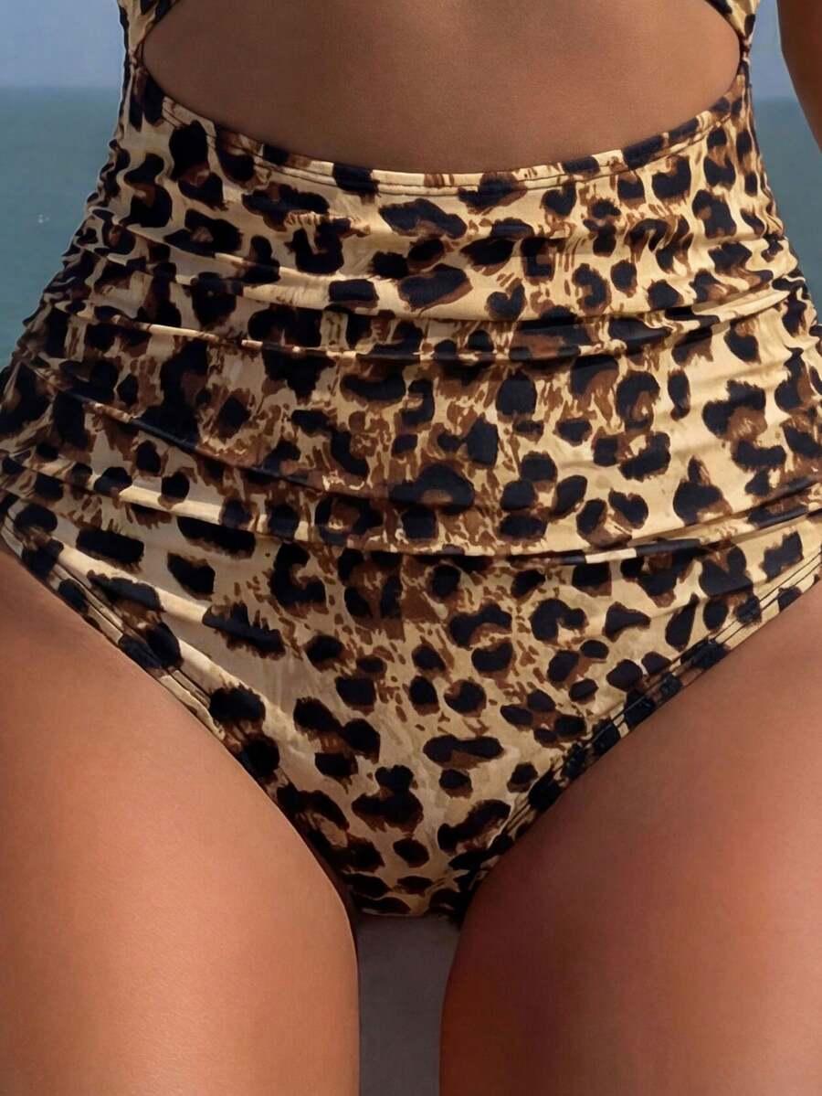 SHEIN JEDNOCZĘŚCIOWY STRÓJ KĄPIELOWY ANIMAL PRINT WYCIĘCIA S09__L