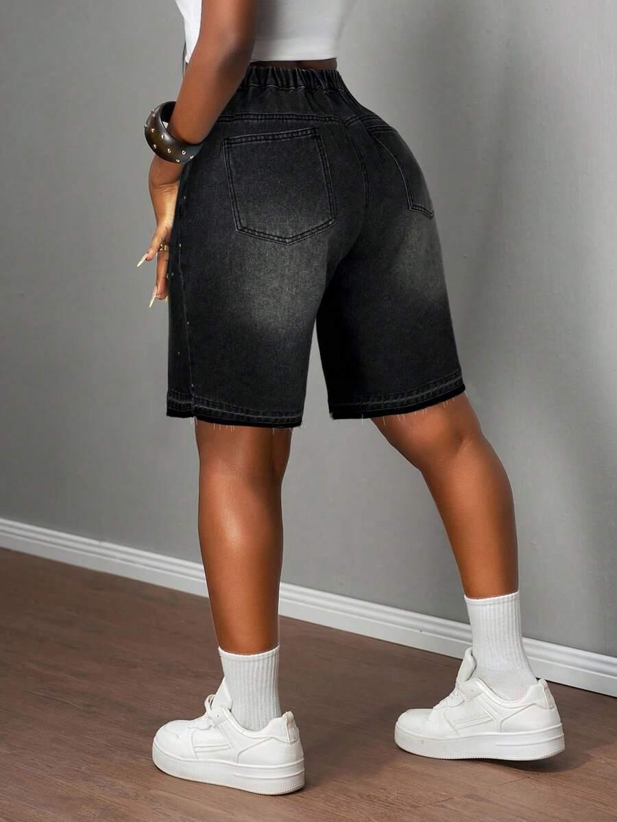 SLAYDIVA CZARNE KRÓTKIE SPODENKI JEANS ZDOBIENIE S06__52