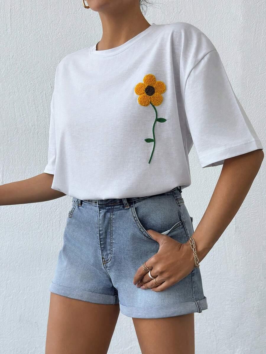 SHEIN BIAŁY T-SHIRT HAFT S06__M
