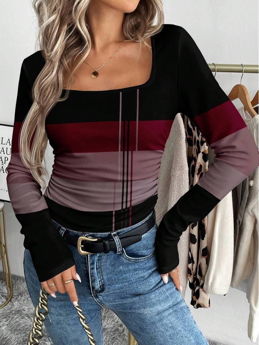 SHEIN BLUZKA DŁUGI RĘKAW PASKI S06__M