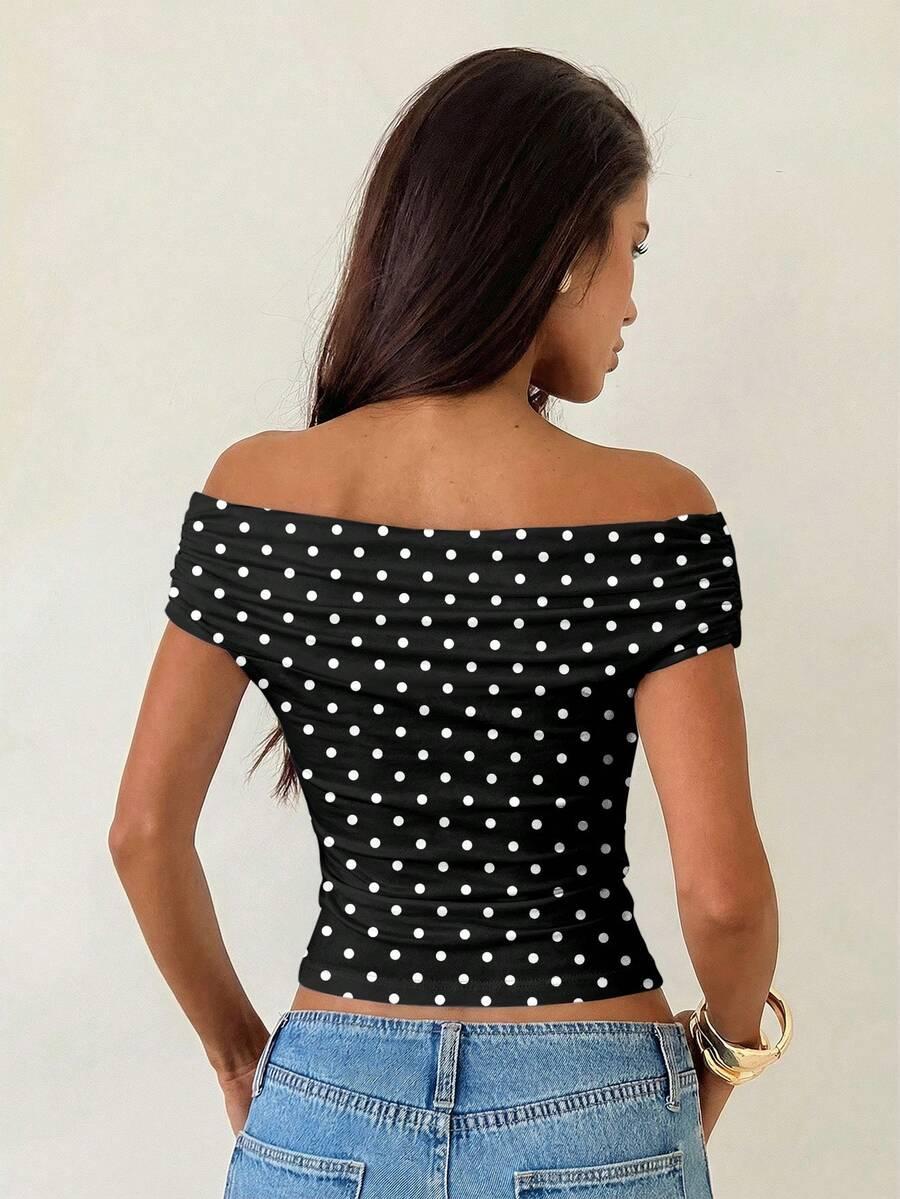 SHEIN CZARNY TOP GROSZKI S09__S