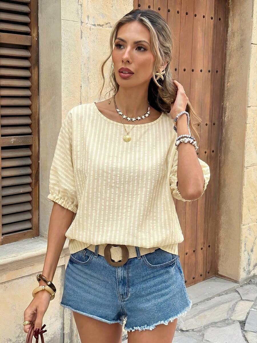 SHEIN BEŻOWA BLUZKA PASKI S09__L