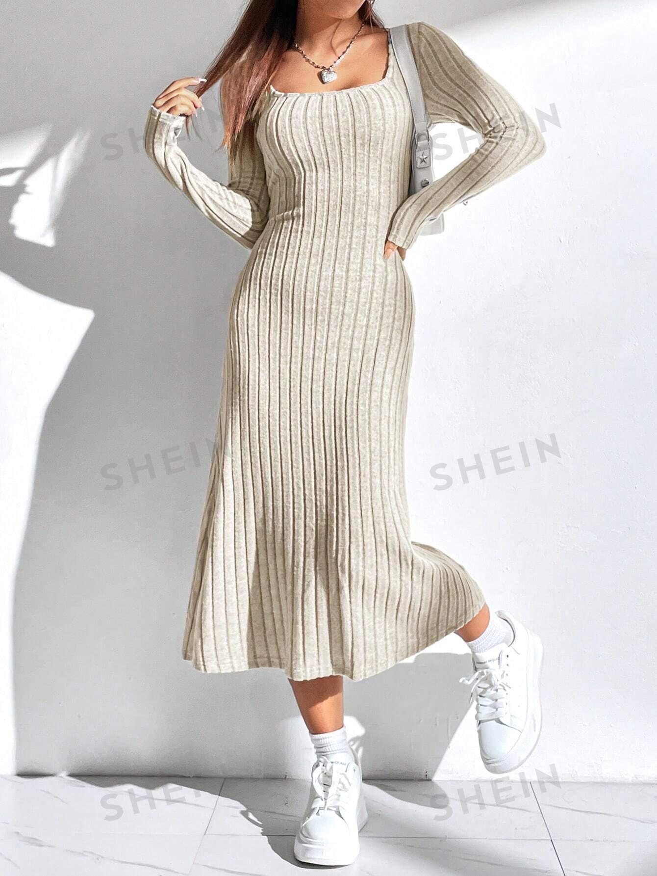 SHEIN PRĄŻKOWANA SUKIENKA DŁUGI RĘKAW S06__XS