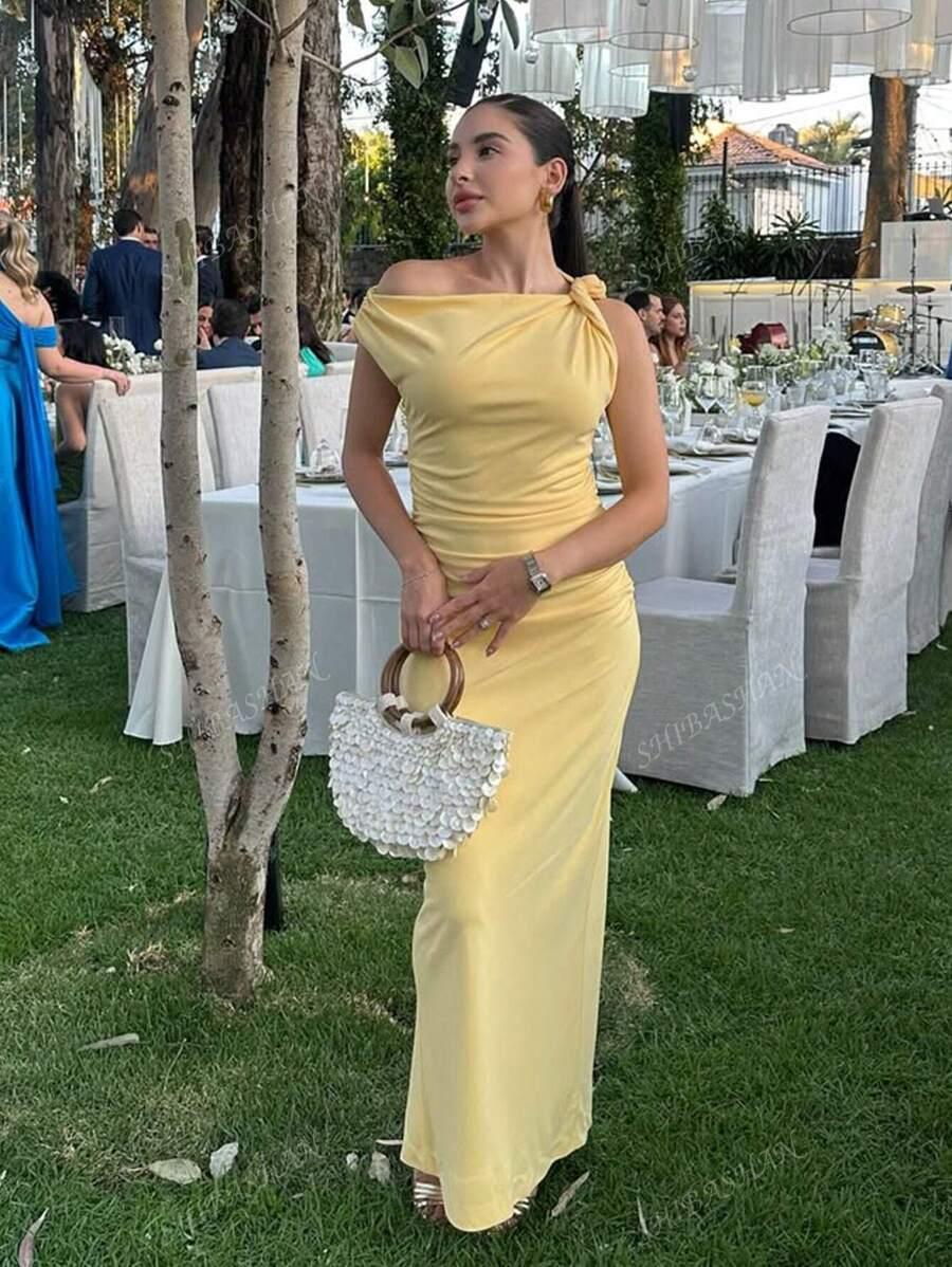 SHEIN ŻÓŁTA MAXI SUKIENKA MARSZCZENIA S06__XS