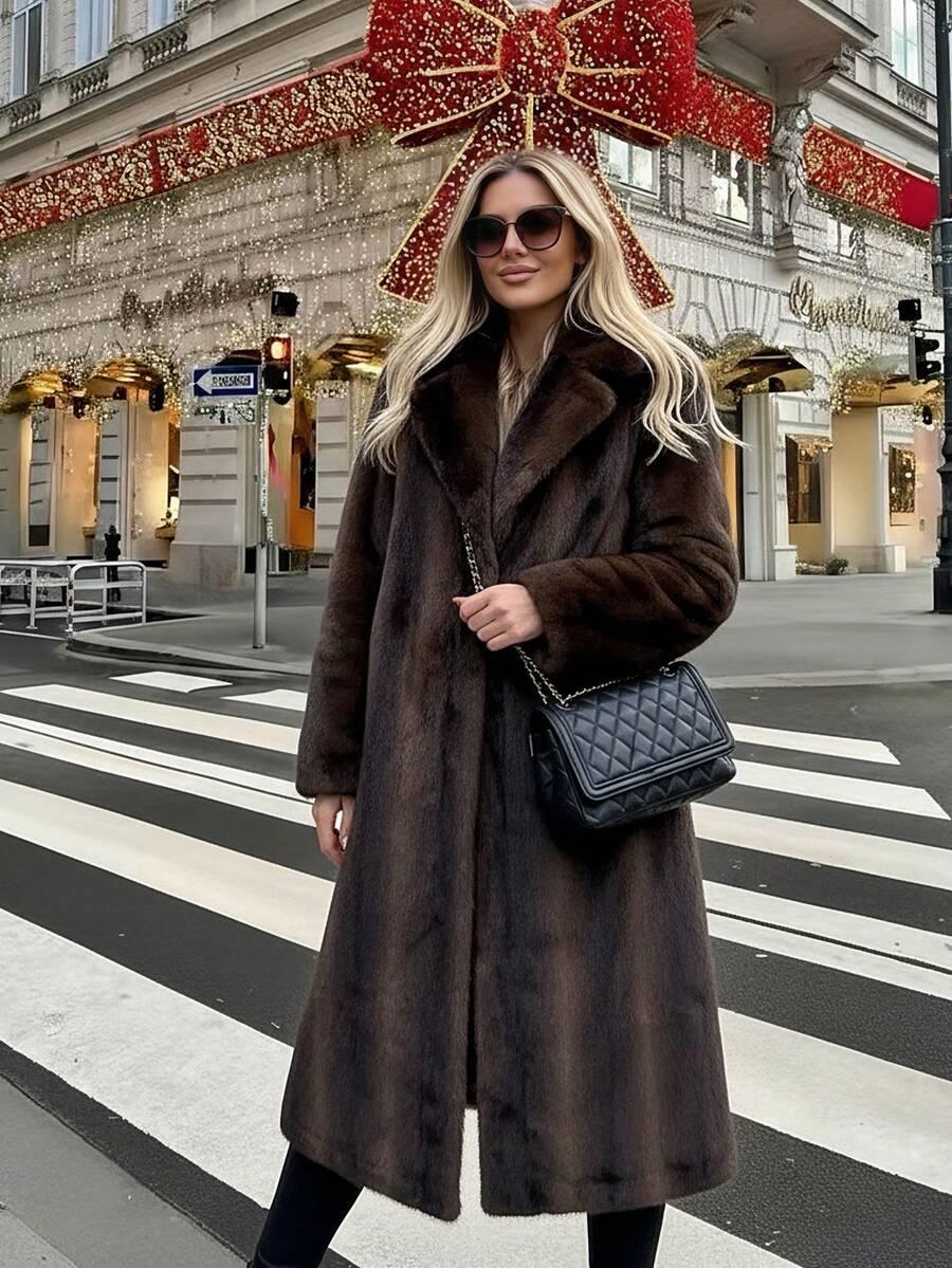 SHEIN BRĄZOWE SZTUCZNE FUTRO W01__M