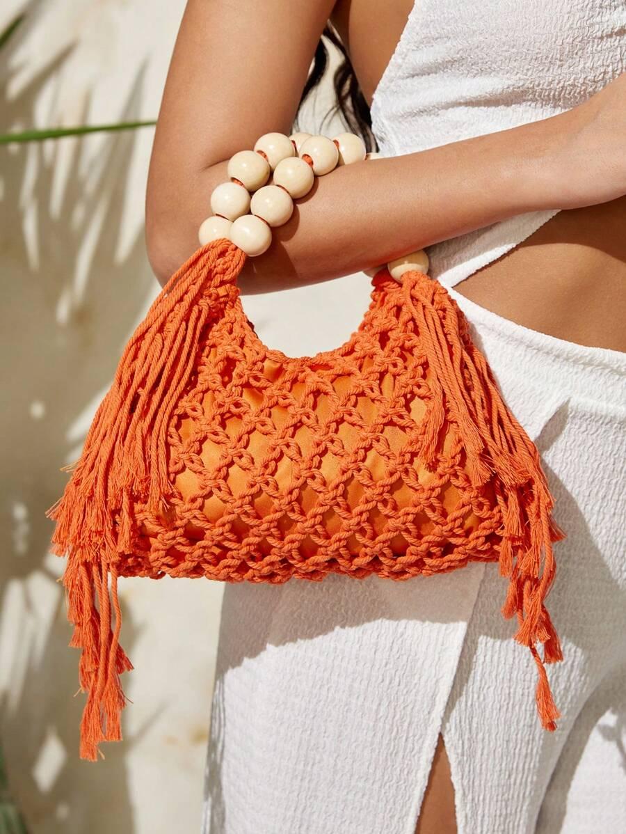 SHEIN POMARAŃCZOWA TOREBKA FRĘDZLE S07__17X23CM