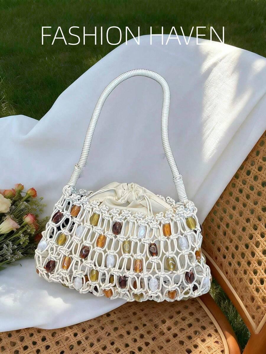 SHEIN BIAŁA PLECIONA TOREBKA NA RAMIĘ S07 24X20CM