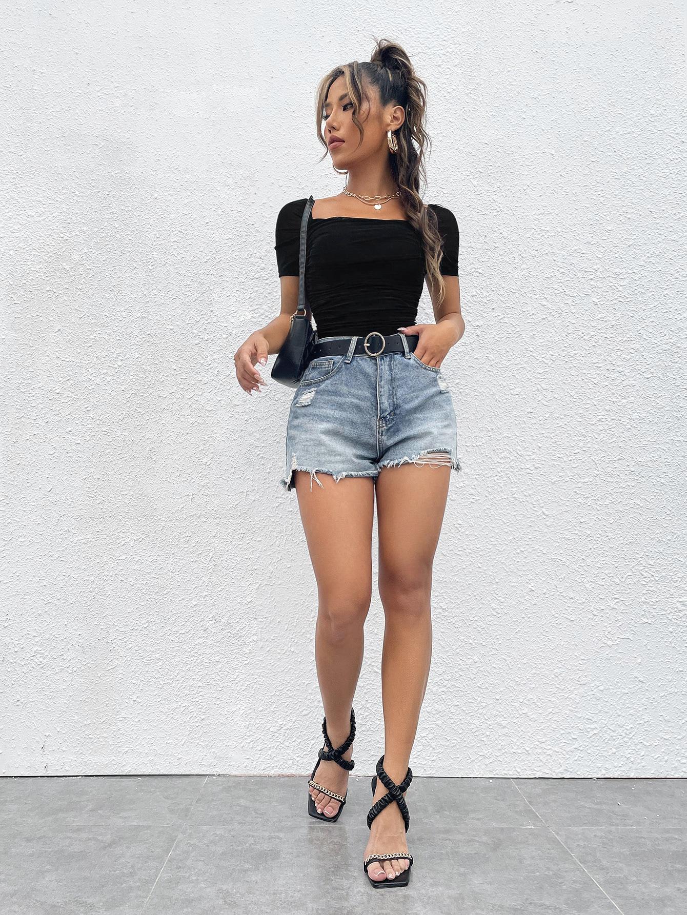 SHEIN CZARNA BLUZKA MARSZCZENIA S06__L