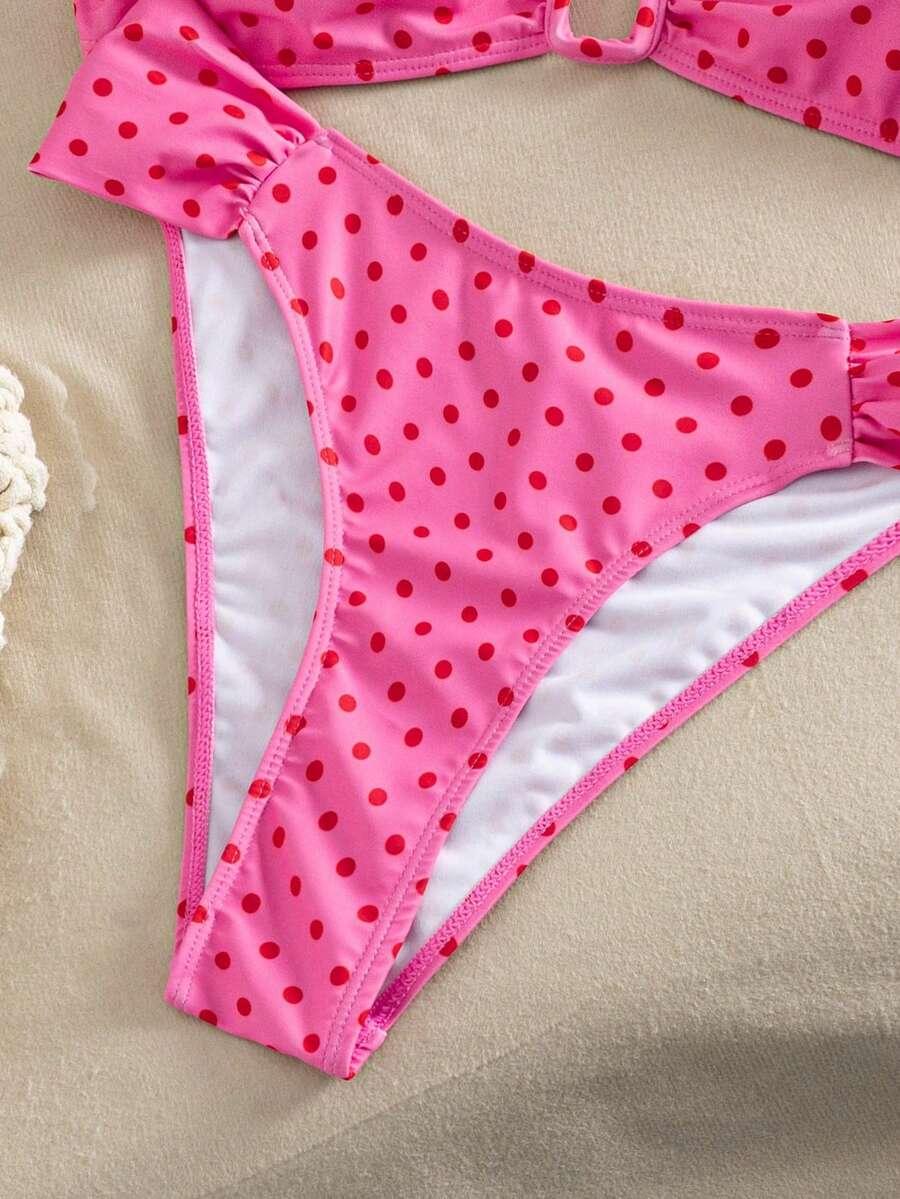 SHEIN RÓŻOWY DWUCZĘŚCIOWY STRÓJ KĄPIELOWY GROSZKI S09__L