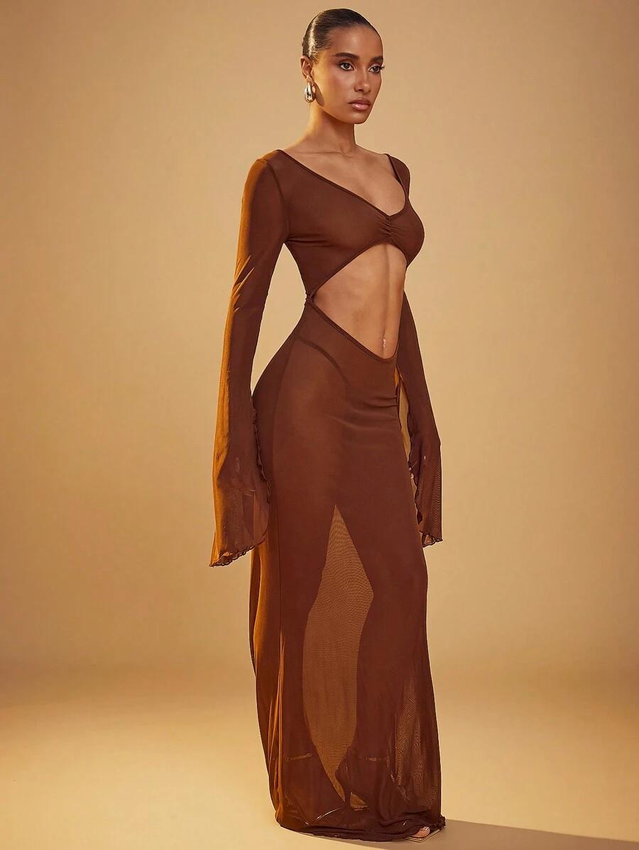 SHEIN BRĄZOWA SUKIENKA MAXI S06__S