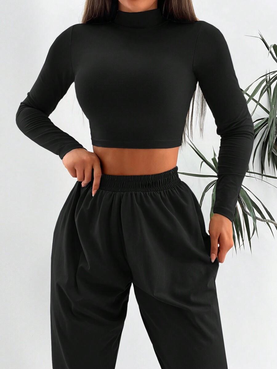 SHEIN CZARNY KOMPLET TOP SPODNIE S06__M