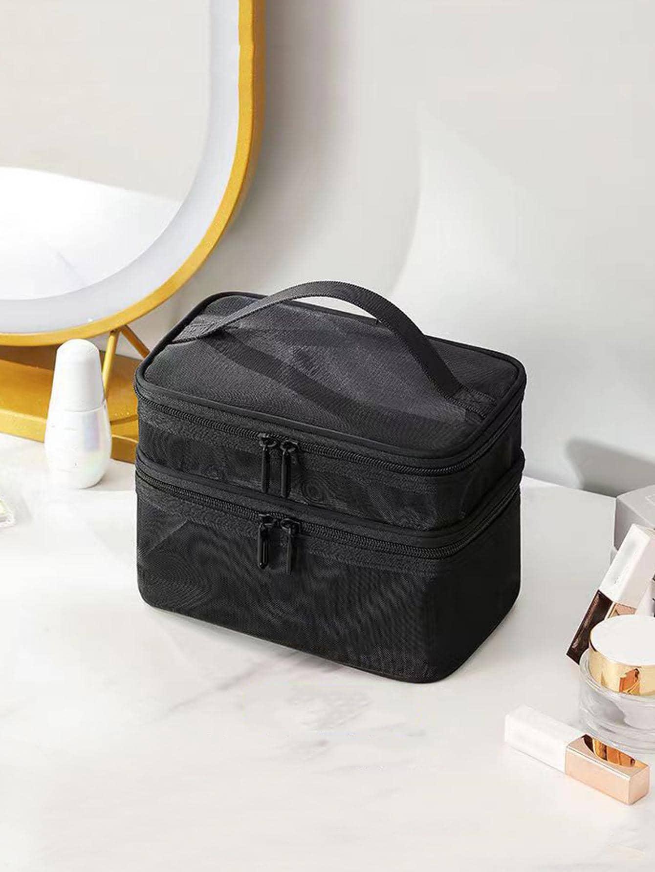 SHEIN CZARNA KOSMETYCZKA TRZY KOMORY S07__22X14X20