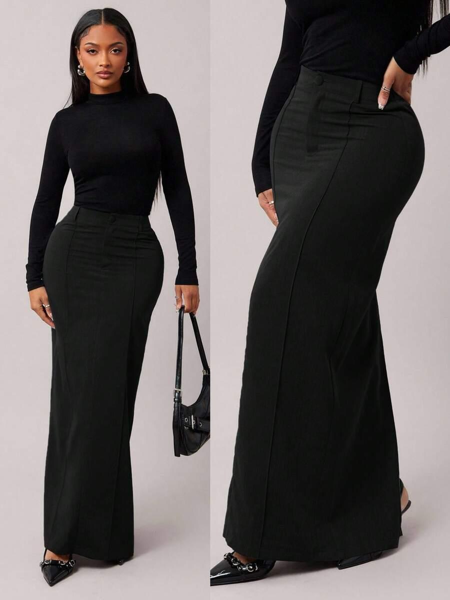 SHEIN CZARNA MAXI SPÓDNICA S06__50