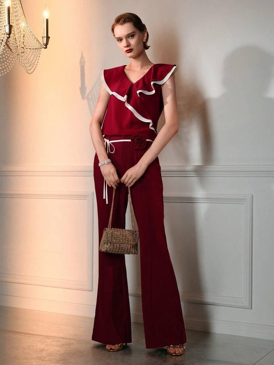 SHEIN CZERWONA BLUZKA FALBANY S09__M