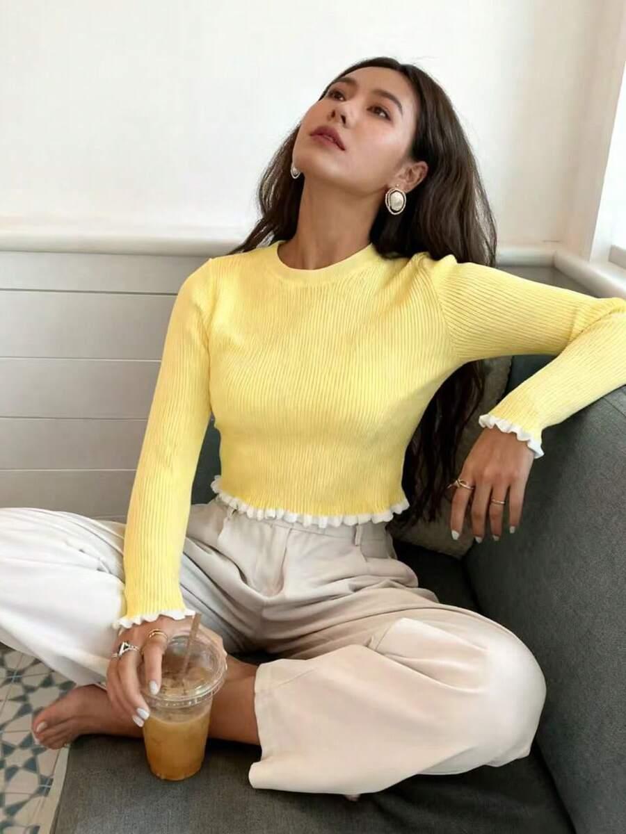 SHEIN ŻÓŁTY SWETER OKRĄGŁY DEKOLT S06__M