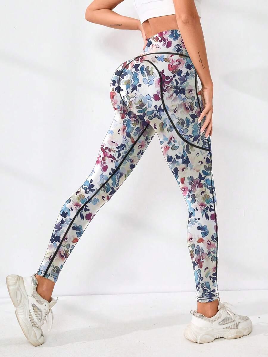 SHEIN LEGGINSY WYSOKI STAN KWIATY S06__XL