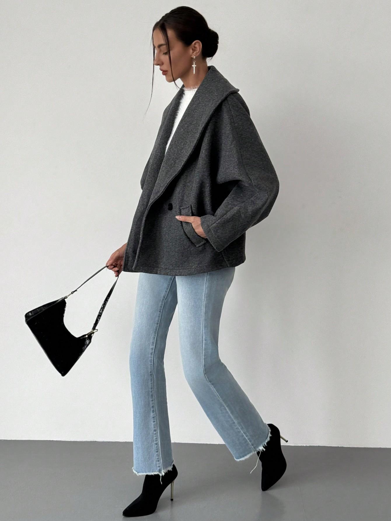 SHEIN SZARY KRÓTKI PŁASZCZ W01__XS