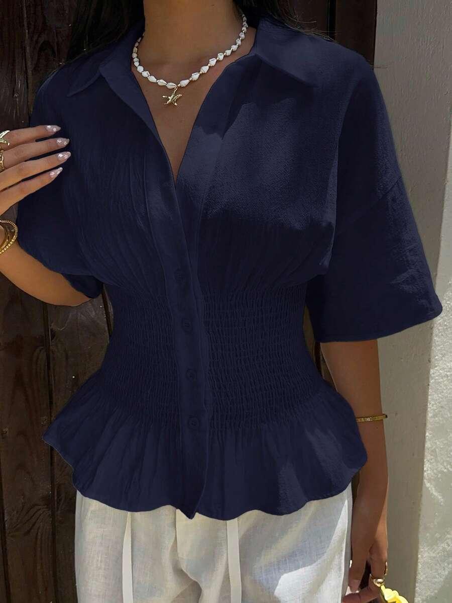 SHEIN GRANATOWA BLUZKA GUZIKI S06__S