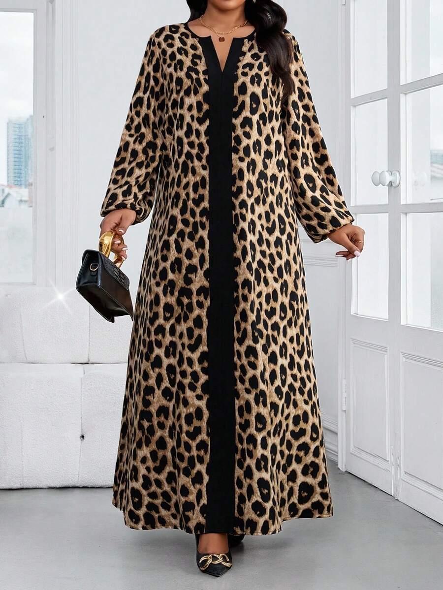 SHEIN MAXI SUKIENKA DŁUGI RĘKAW ANIMAL PRINT S06__XXL
