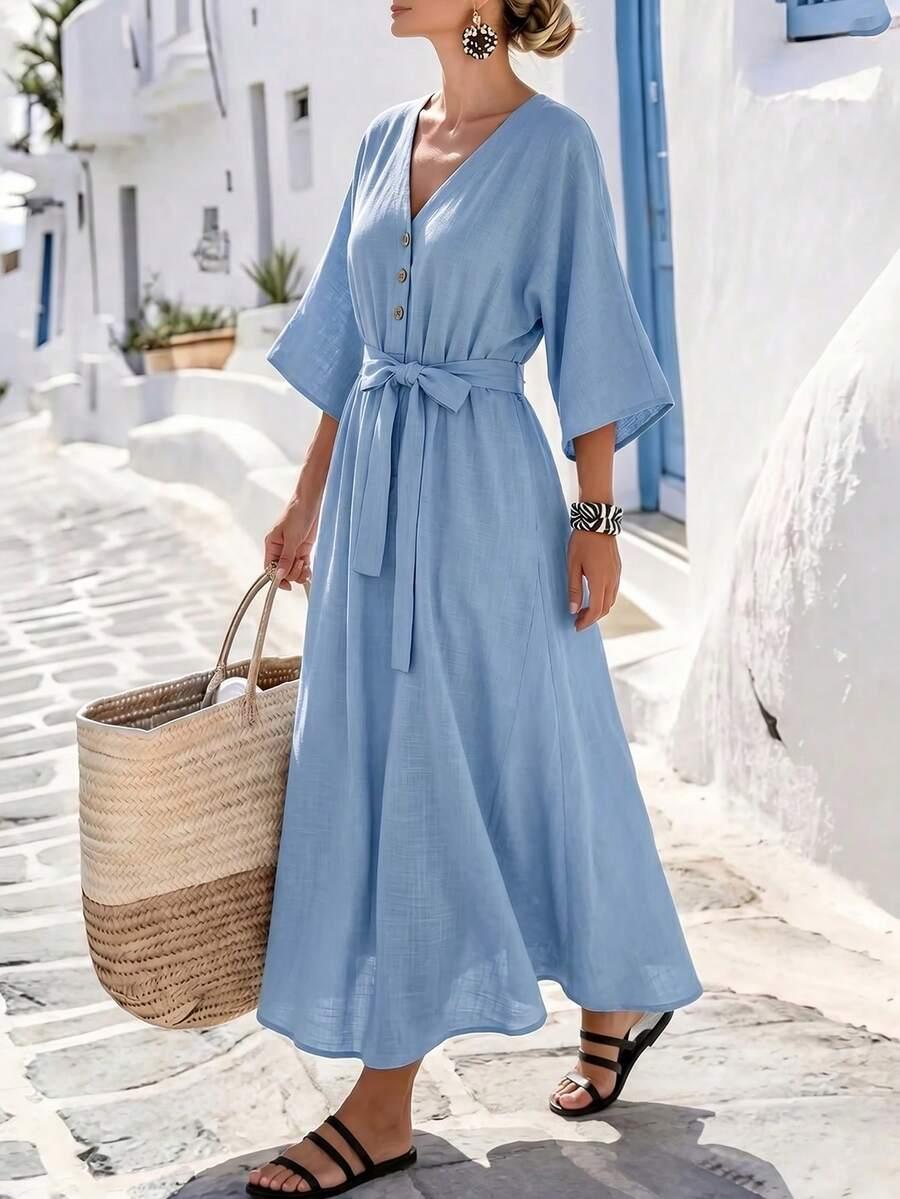SHEIN NIEBIESKA SUKIENKA RĘKAW 3/4 S06__S