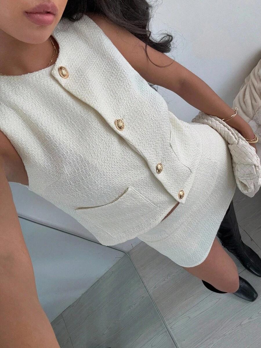 SHEIN BIAŁA MINI SPÓDNICA KAMIZELKA KOMPLET S06__XXL