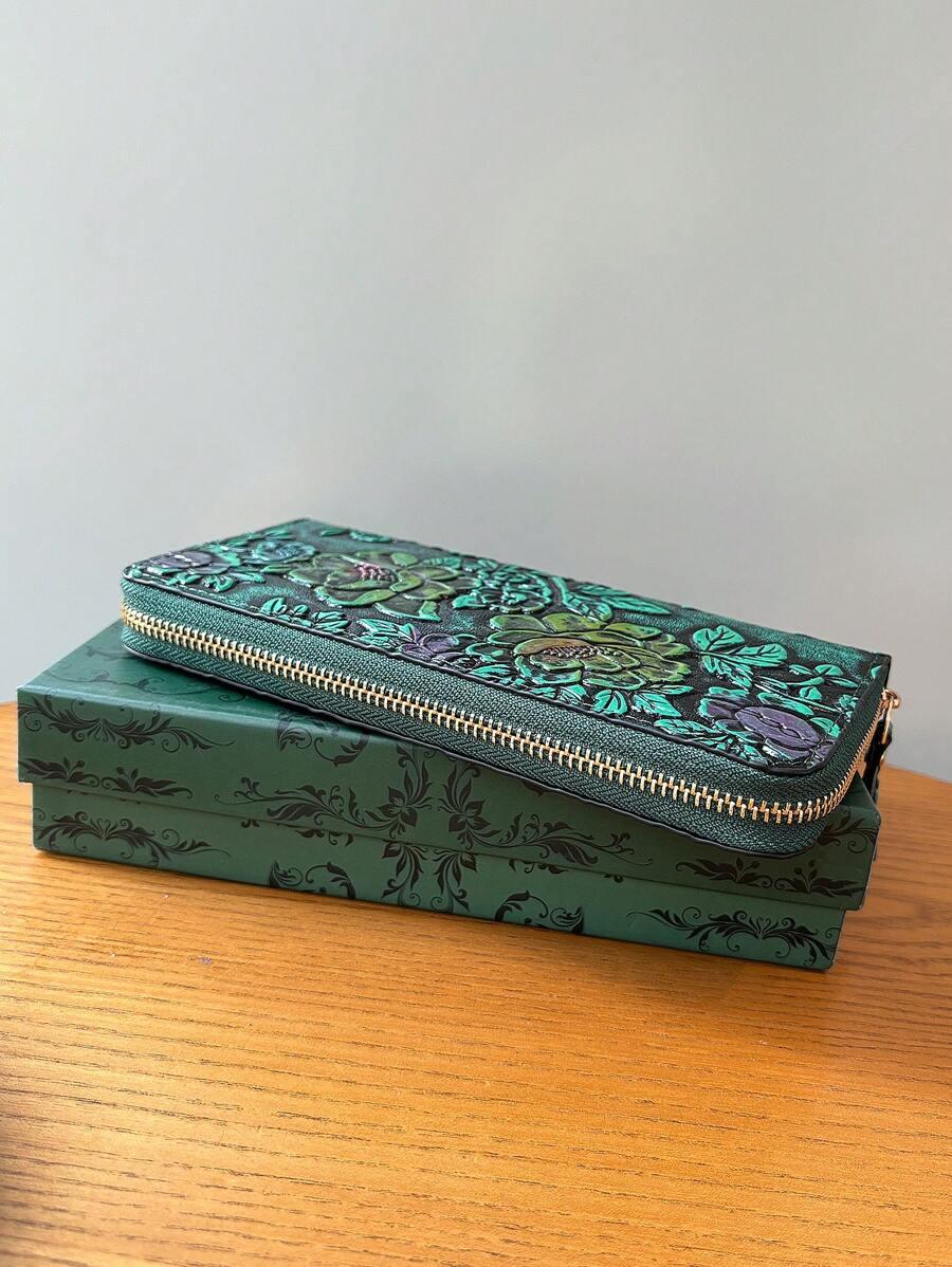 SHEIN PORTFEL WZÓR ROŚLINY WYTŁOCZENIA S07__20X10X3CM