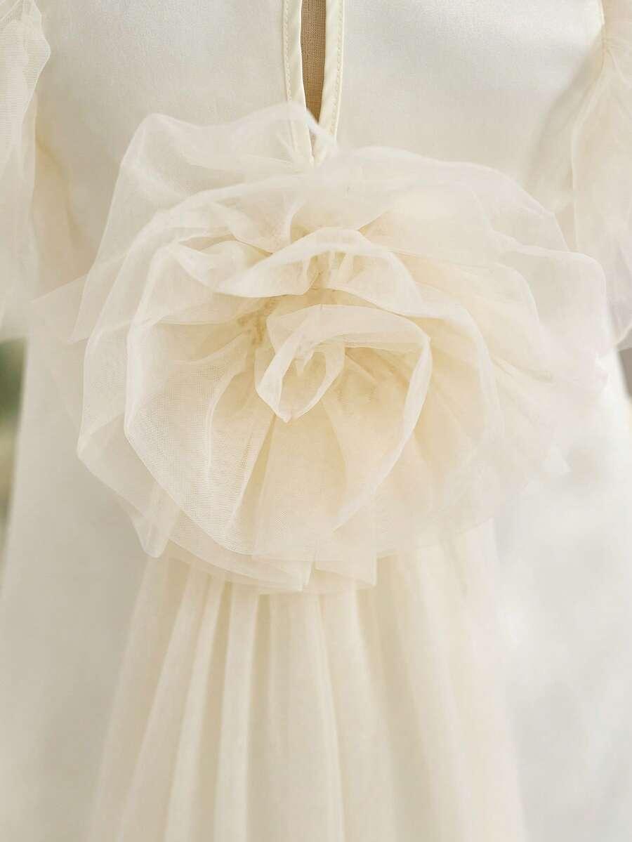 SHEIN KREMOWA SUKIENKA ZDOBIENIE S06__104-110