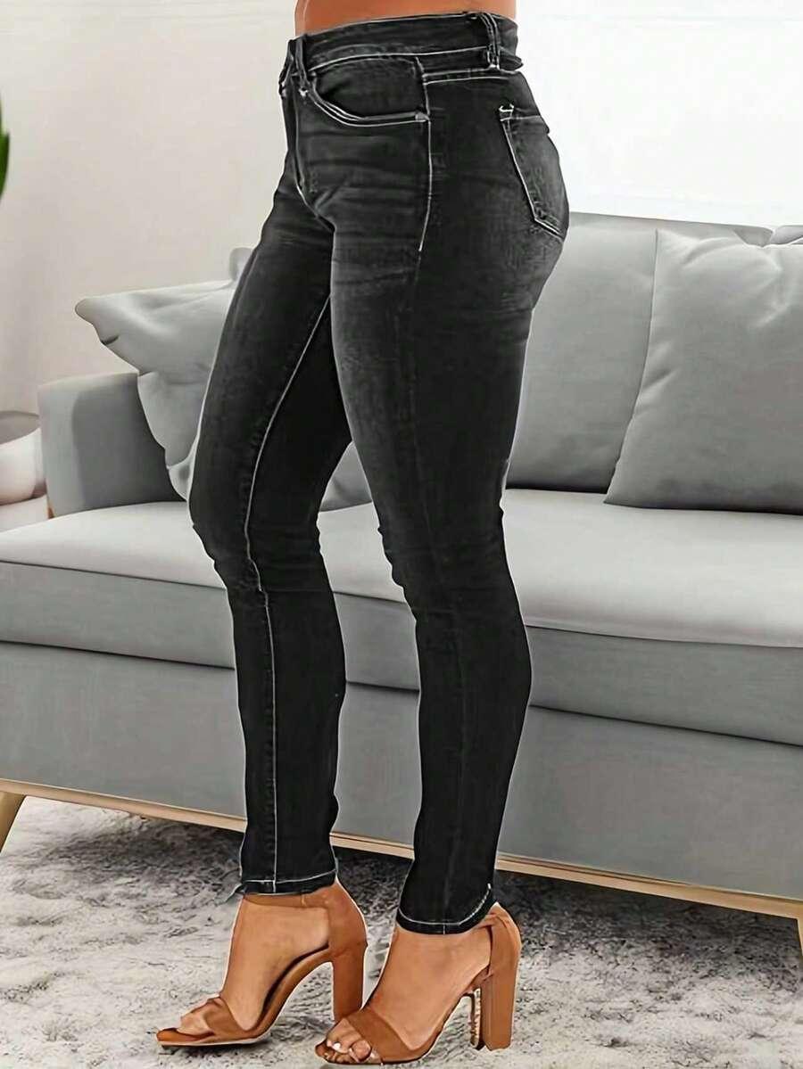SHEIN CZARNE SPODNIE JEANS RURKI S06__50
