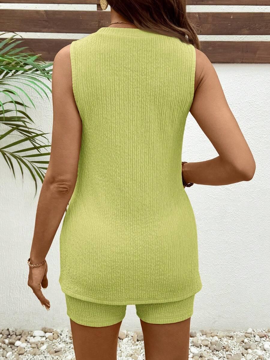 SHEIN CIĄŻOWY ZIELONY KOMPLET TOP SPODENKI S06__M