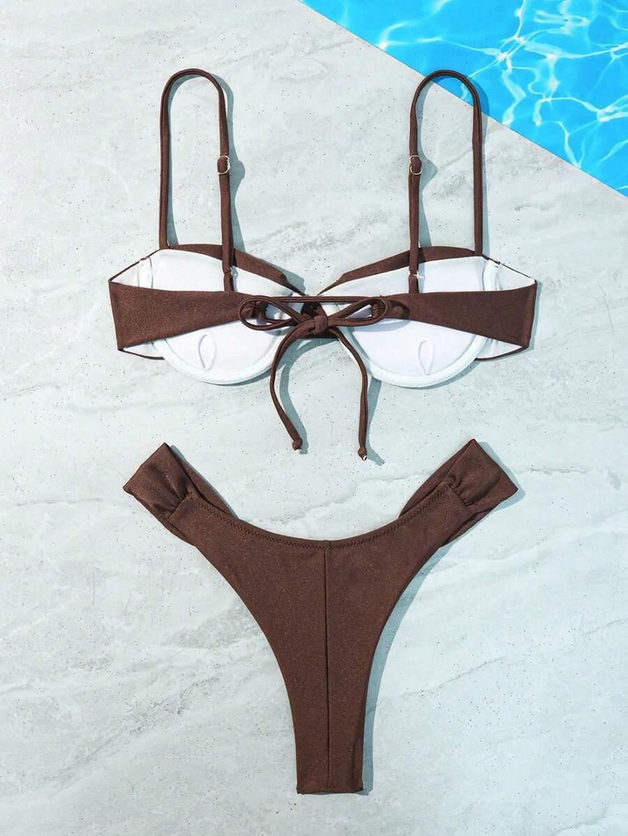 SHEIN BRĄZOWA GÓRA OD STROJU KĄPIELOWEGO S09__XS