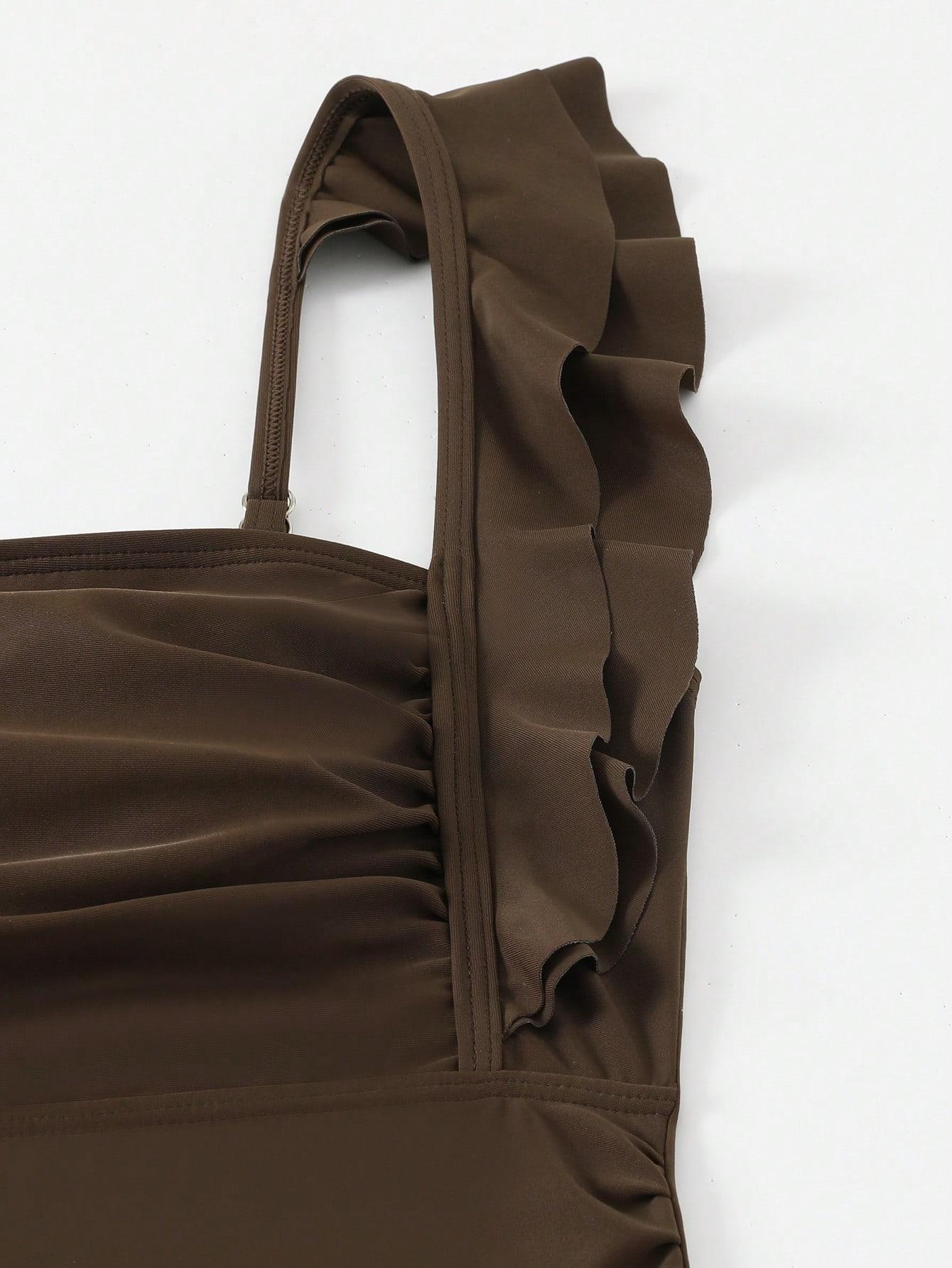 SHEIN BRĄZOWY JEDNOCZĘŚCIOWY STRÓJ KĄPIELOWY SUKIENKA S09__XL