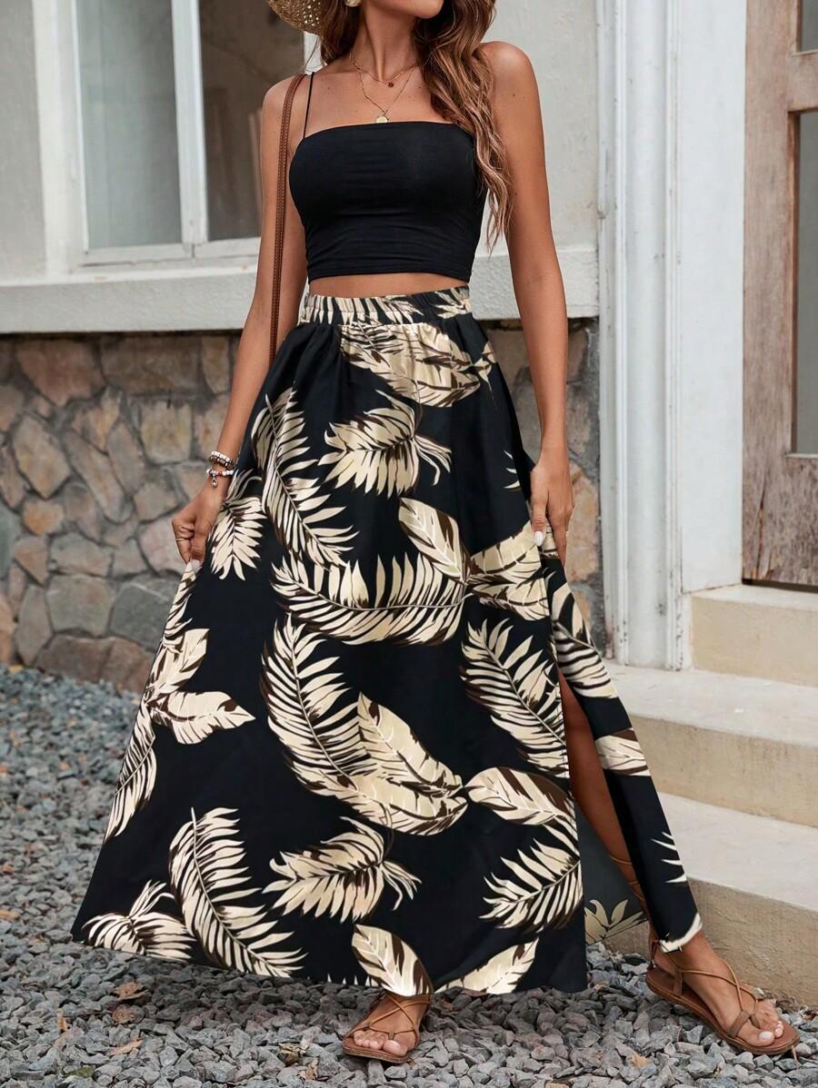 SHEIN CZARNA MAXI SPÓDNICA WZÓR S06__L