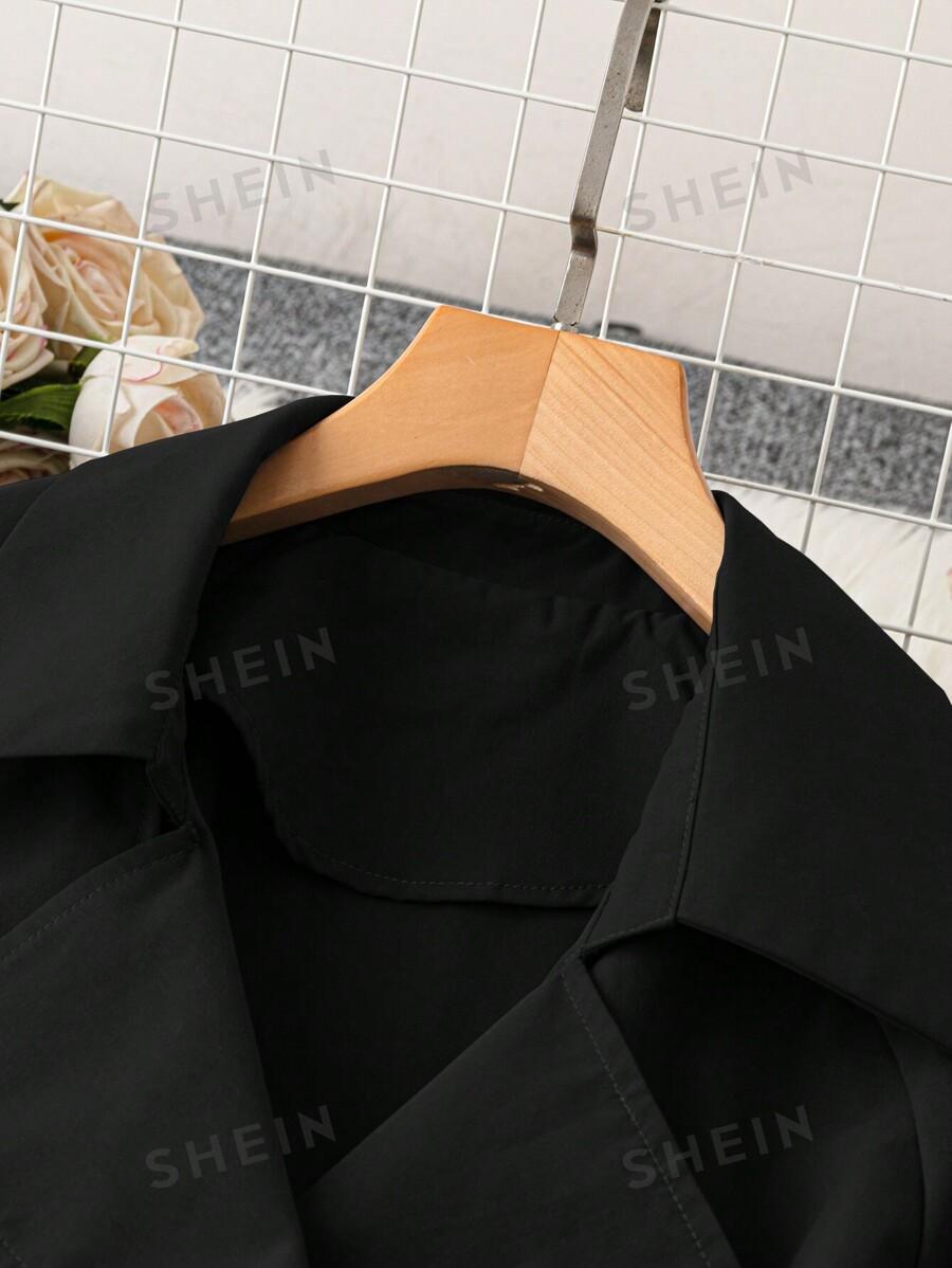 SHEIN CZARNY TRENCH GUZIKI S06__M