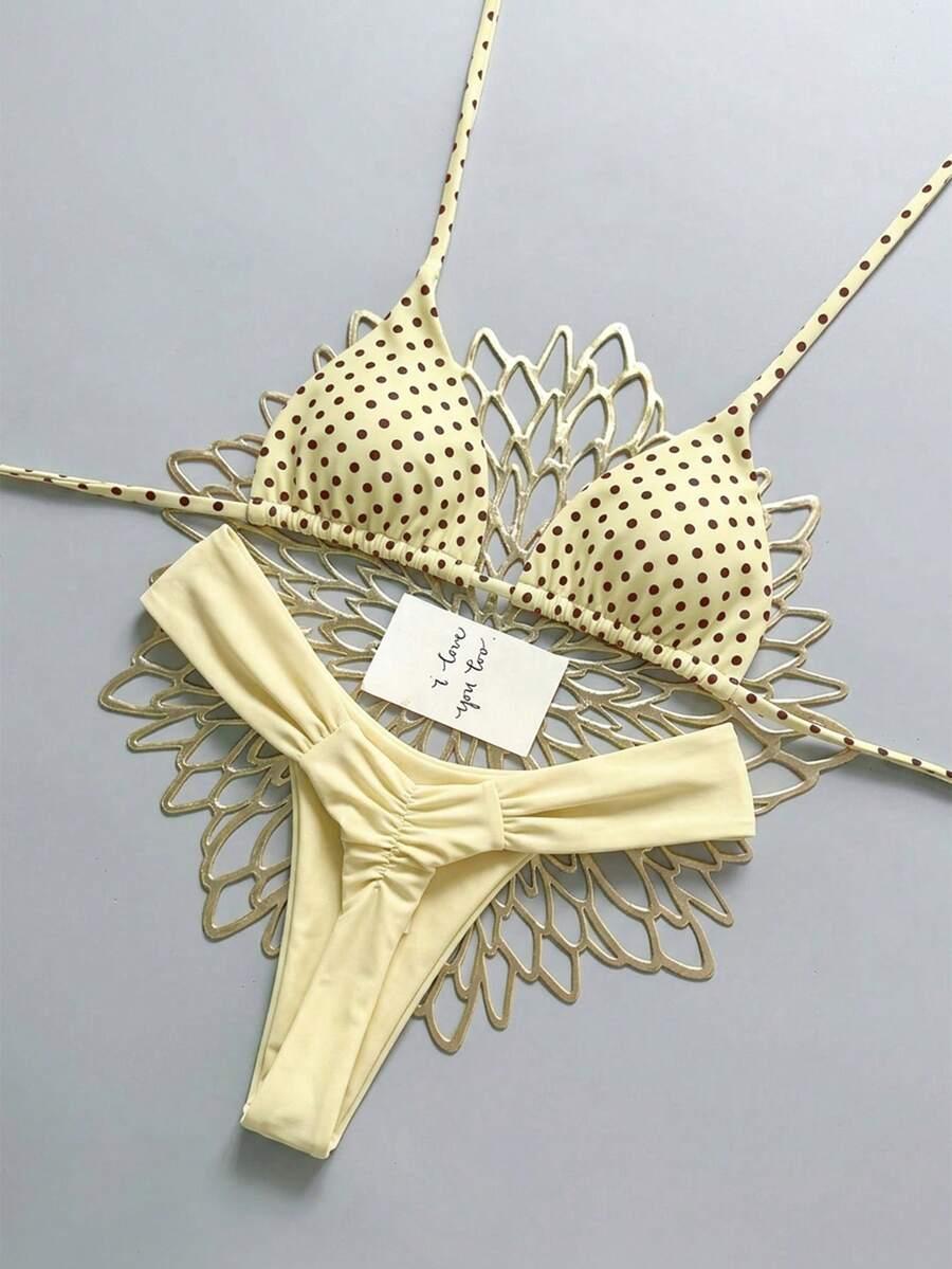 SHEIN ŻÓŁTA GÓRA OD BIKINI WZÓR GROSZKI S09__XS