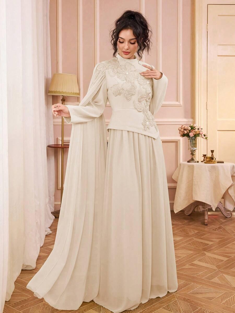 SHEIN BEŻOWA MAXI SUKIENKA S06__S