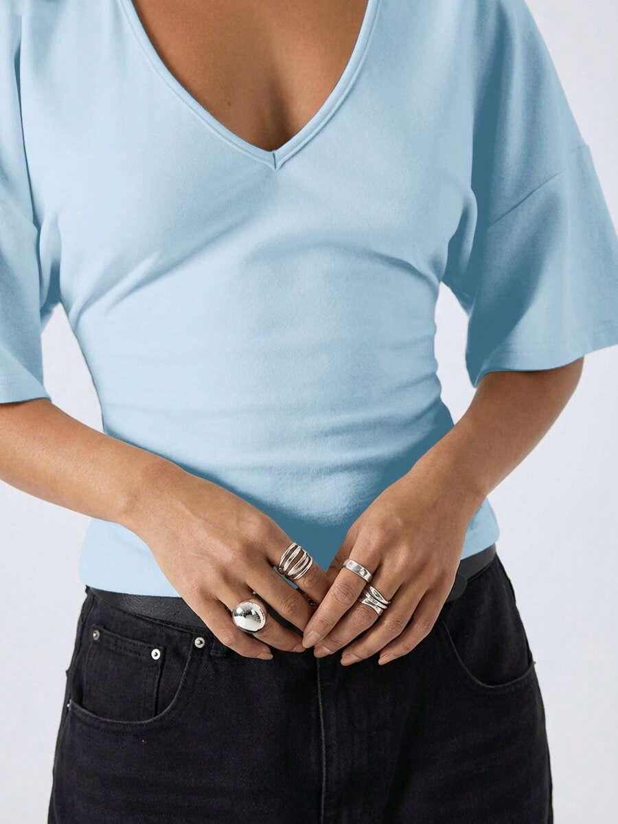 LYSMO NIEBIESKA BLUZKA V-NECK S06__XL