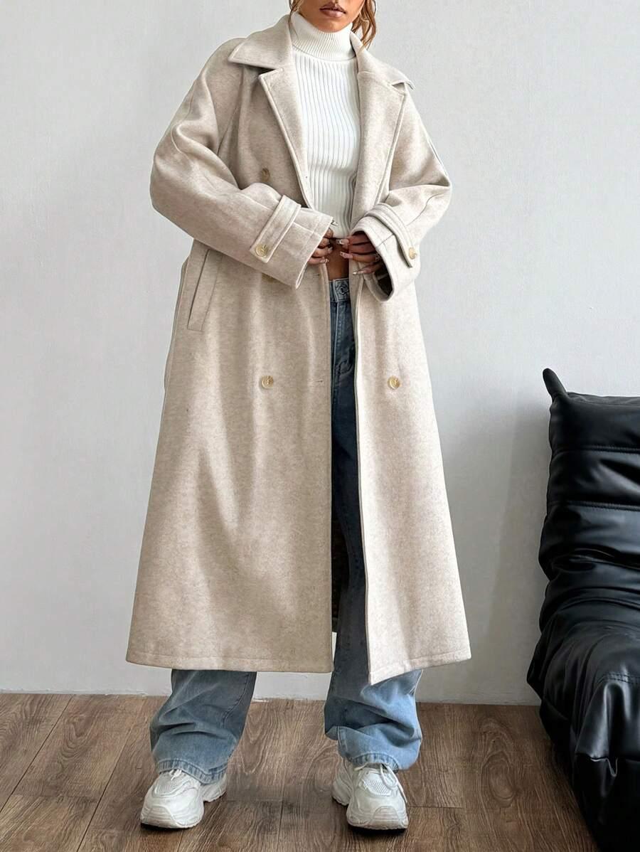 SHEIN BEŻOWY PŁASZCZ GUZIKI W01__S
