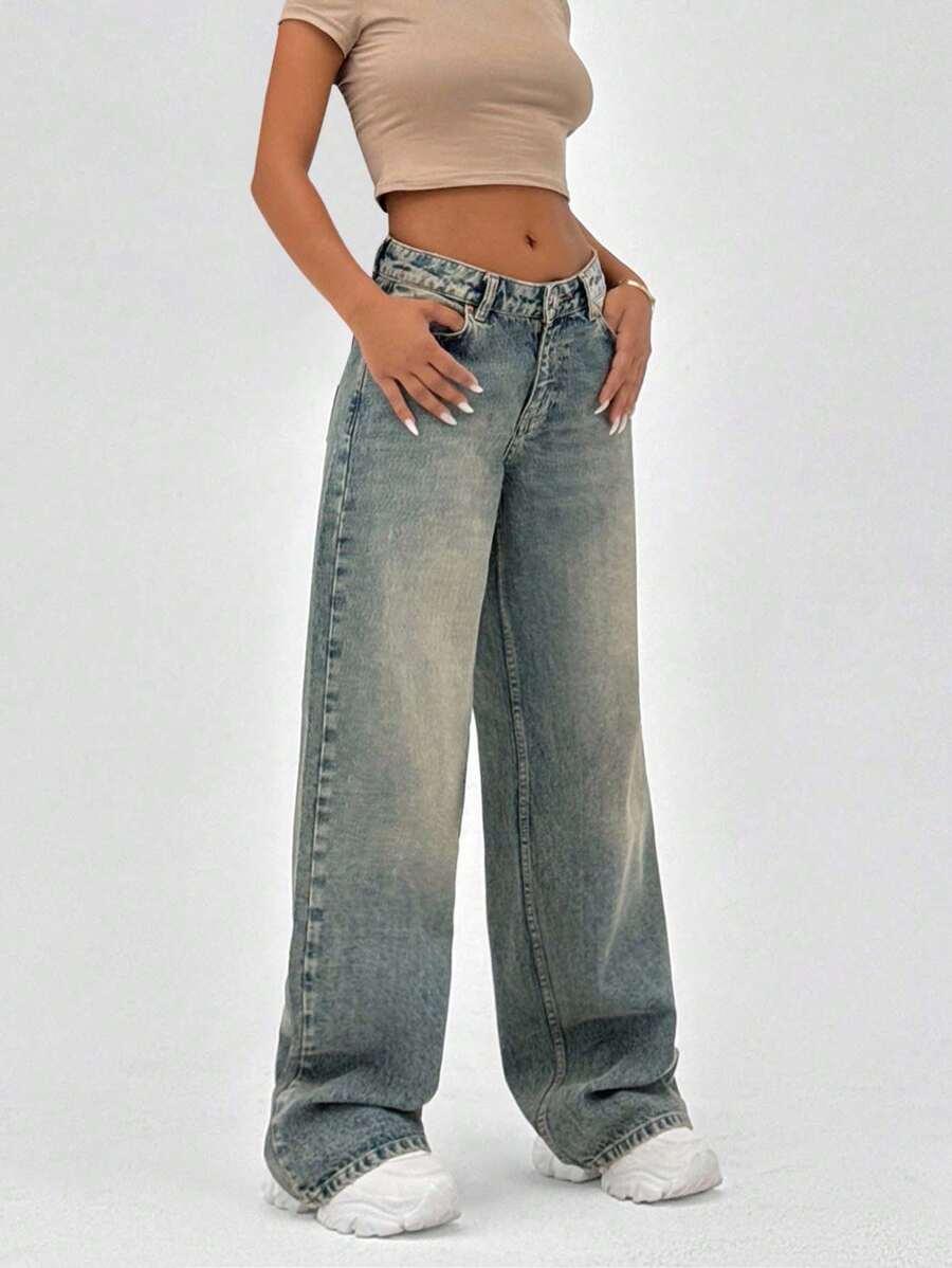 SHEIN NIEBIESKIE JEANSY PROSTA NOGAWKA S06__L